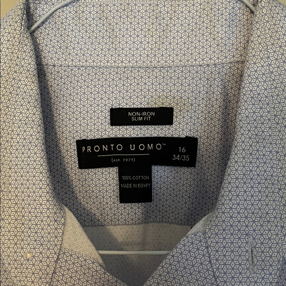 Pronto Uomo Express Men's Pale Blue Patterned Dress Shirt size 16 34/35 - Picture 2 of 4
